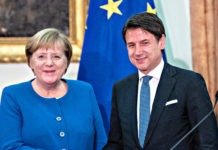 Roma, il presidente del Consiglio incontra la Cancelliera tedesca, nella foto Giuseppe Conte e Angela Merkel