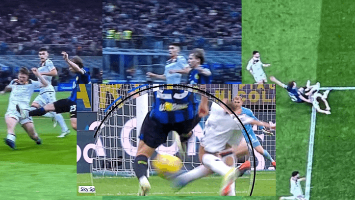 Frendrup-Barella: per Ayroldi è rigore ▷ La polemica in diretta: “Vuoi dire che simula?”, “Sì”