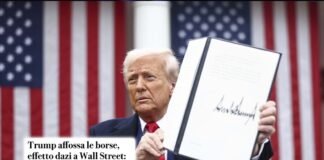Washington, il presidente degli Stati Uniti Donald Trump firma l'ordine esecutivo con le nuove tariffe reciproche