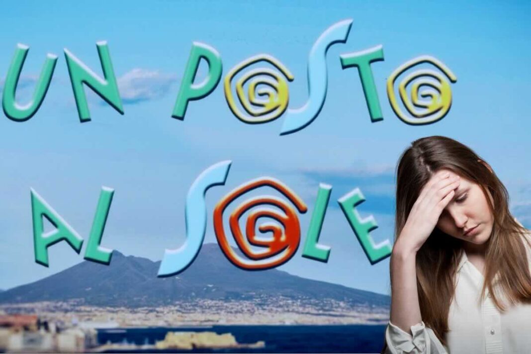 Logo un posto al sole e donna affranta