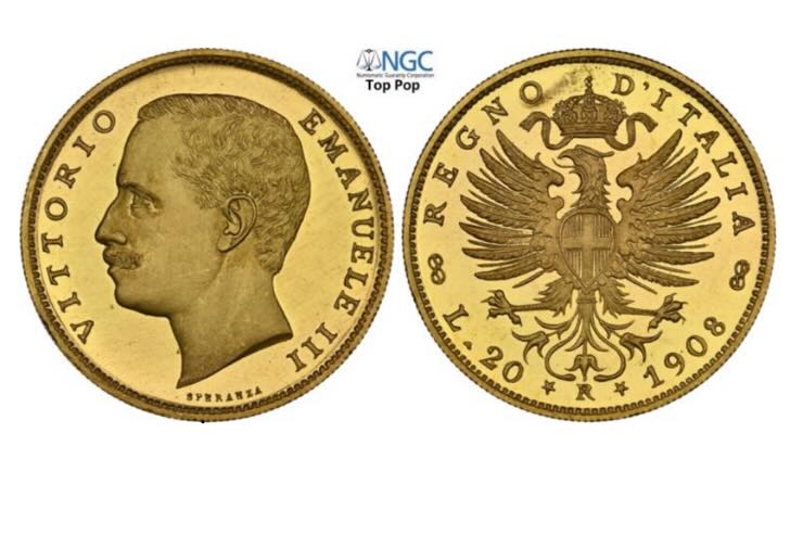 due facce della moneta d'oro di Vittorio Emanuele III
