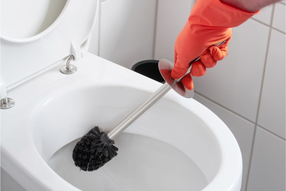 mano che mantiene scopino per pulire il WC