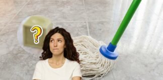 donna che pensa, ingredienti misterioso e mocho per pavimenti