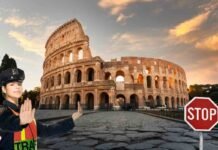 Colosseo, vigile, segnale stop
