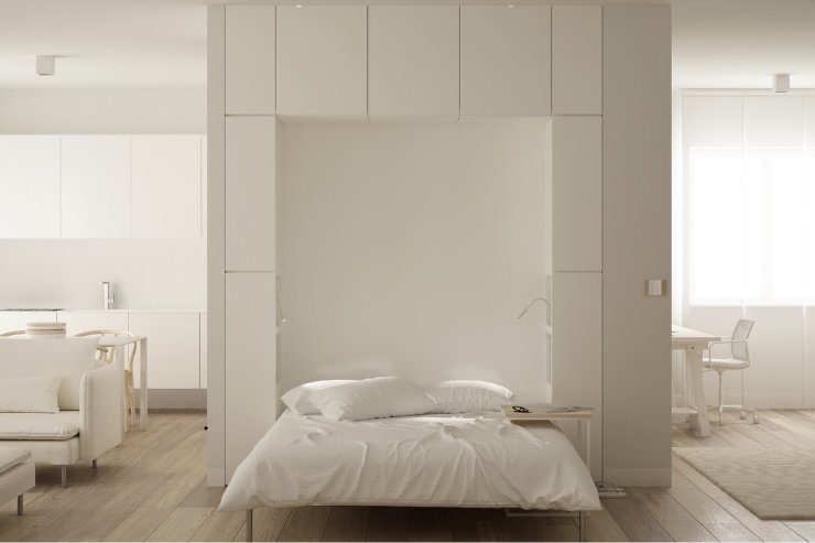 letto bianco e armadio bianca