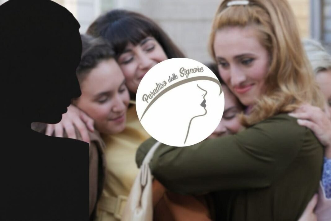 abbraccio fra protagoniste de Il Paradiso delle Signore e logo serie