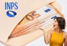 busta di banconote con donna sorridente e logo inps
