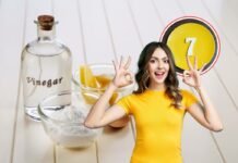 Aceto, ti svelo 7 superfici in casa su cui puoi utilizzarlo senza correre rischi: ecologico ed economico aceto, limone e bicarbonato e donna che fa ok