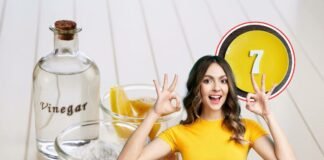 aceto, limone e bicarbonato e donna che fa ok