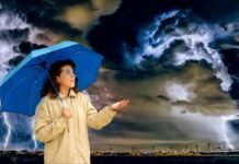 Meteo, cerchiate questa data sul calendario: tutti barricati in casa per temporali e nubifragi! donna con ombrello e nubi minacciose