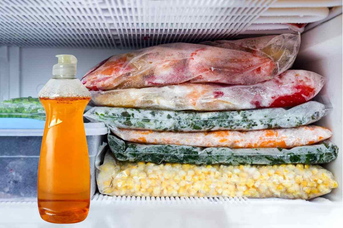 flacone di detersivo per piatti nel congelatore