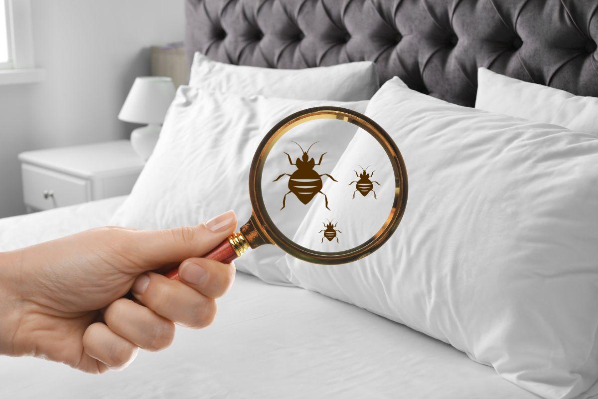 letto e lente d'ingrandimento con cimici