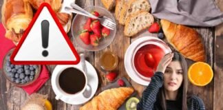 Tracce di pesticidi in questo alimento, attenzione: lo mangi sempre a colazione donna preoccupata, alimenti colazione e segnale stop