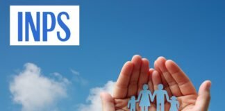 famiglia su palmo mano e logo inps