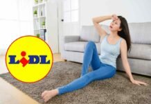 donna seduta a terra che sente caldo e logo lidl