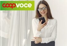 donna al telefono e logo coop voce