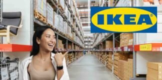 magazzino, logo ikea, donna felice