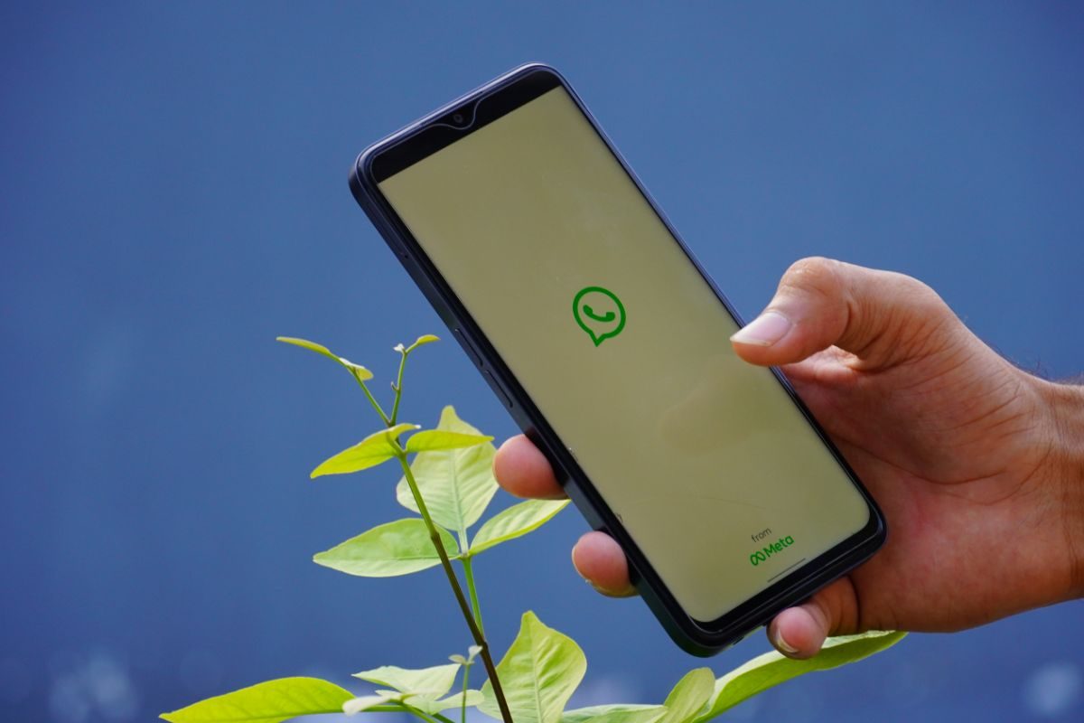 persona che mantiene smartphone con logo di WhatsApp