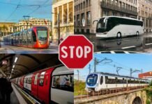 tram, bus, metro e treno e segnale stop