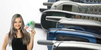 vecchi cellulari e donna con euro