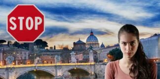 vista di roma, donna arrabbiata, segnale stop