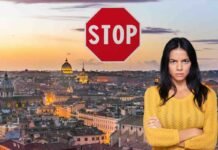 sfondo roma, donna arrabbiata, segnale stop