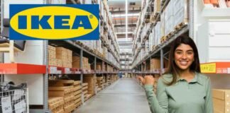 negozio ikea, logo ikea, donna felice