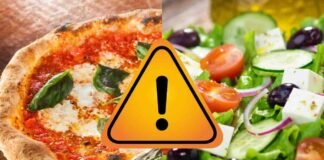pizza, insalate e segnale allarme