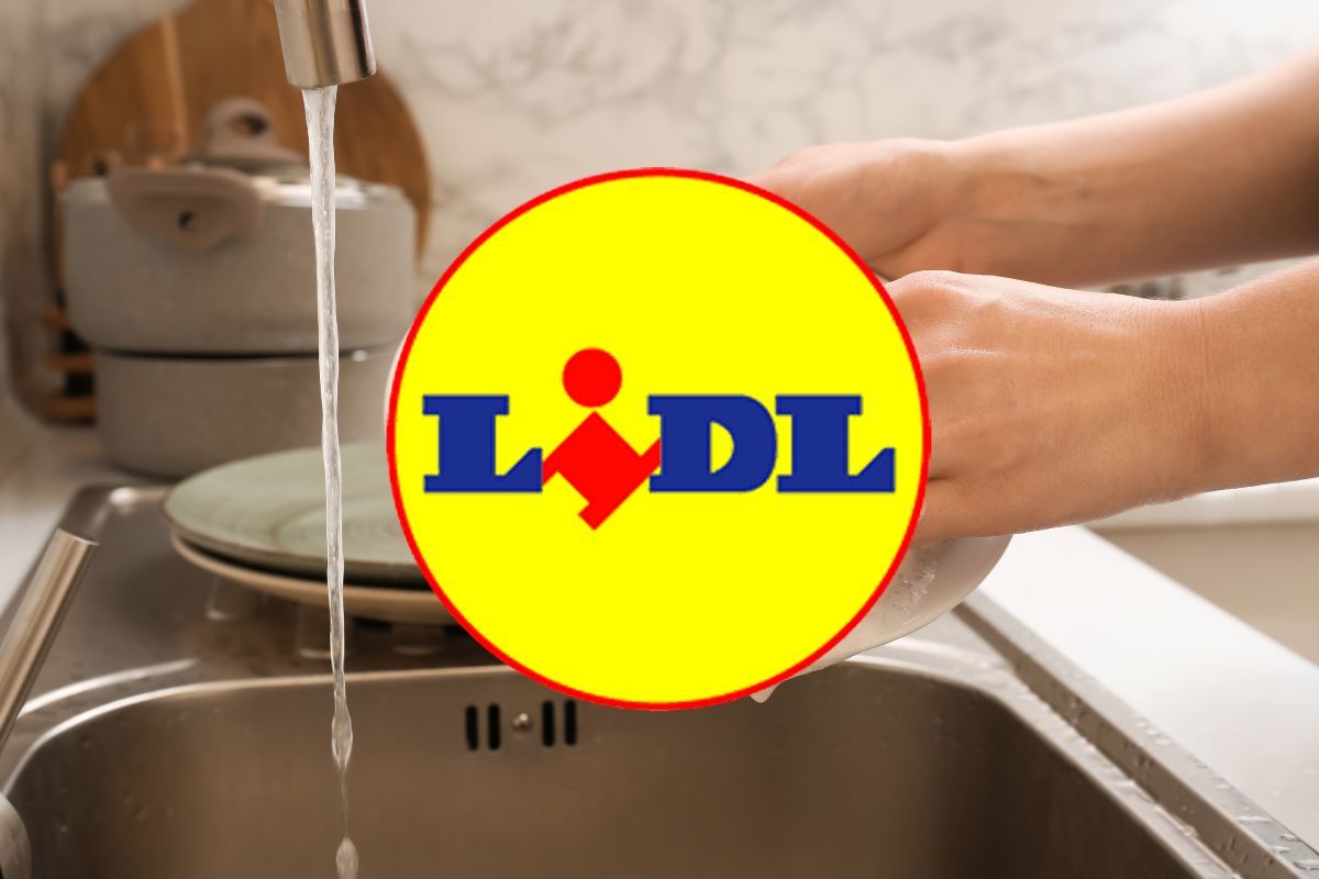 persona che lava i piatti e logo della lidl