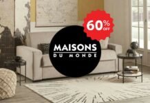 soggiorno, logo di maisons du monde e sconto del 30%