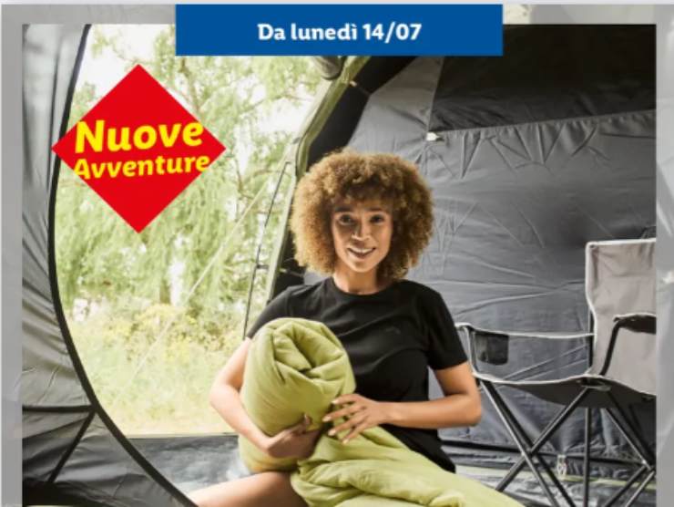 screenshoot volantino lidl di una ragazza in tenda