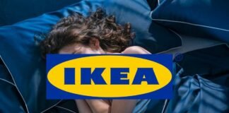 donna che dorme e logo ikea