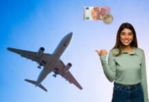 aereo, donna felice, 12 euro