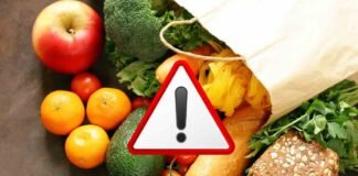 sacchetto spesa e segnale pericolo