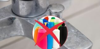 rubinetto con calcare e detersivi con x