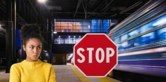 donna arrabbiata, stazione, segnale stop