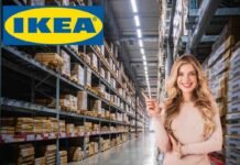 scaffali ikea, logo ikea, donna felice