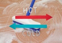 spazzolone passato sul pavimento, freccia caldo e fredda