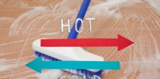 spazzolone passato sul pavimento, freccia caldo e fredda