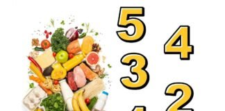 numeri che vanno da 5 a 1 e busta della spesa