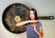 padella sporca e donna che dice no