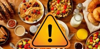 alimenti colazione e segnale pericolo
