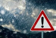 pioggia e segnale pericolo