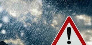 pioggia e segnale pericolo
