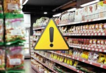 scaffali supermercato, segnale pericolo