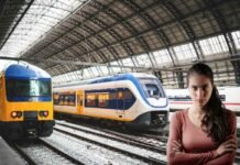 treni stazione e donna arrabbiata