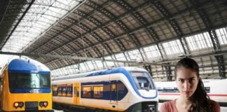 treni stazione e donna arrabbiata