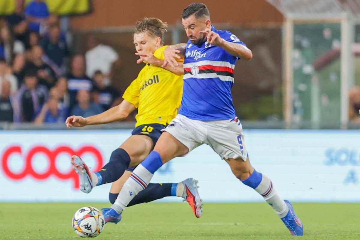Massimo Coda in azione con la Samp