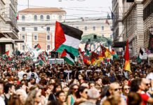Roma, sciopero generale indetto dalle sigle sindacali di base, in di solidarietà con la popolazione palestinese nella Striscia di Gaza e a sostegno della Global Sumud Flotilla