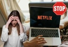 donna triste, pc con netflix e segnale stop
